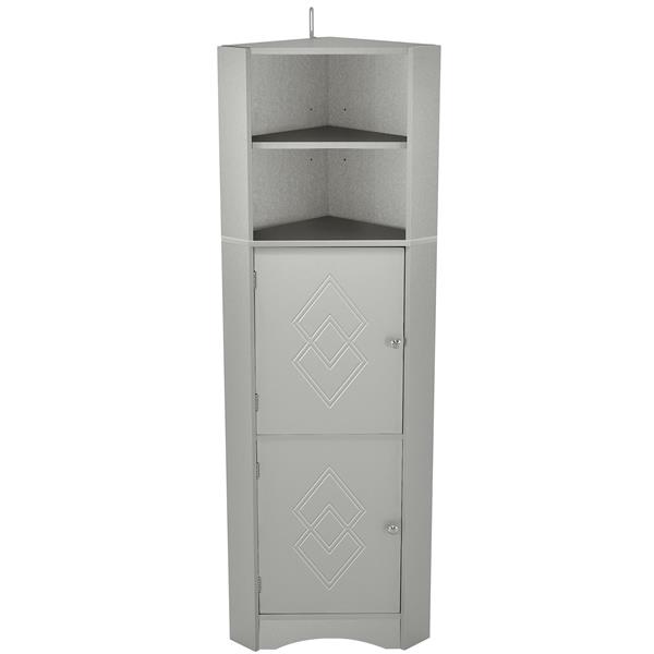 Tall Bathroom Corner Cabinet, Freestanding Storage Cabinet with Doors and Adjustable Shelves, MDF Board, Gray