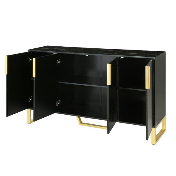 Modern sideboard with Four Doors, Metal handles & Legs and Adjustable Shelves Kitchen Cabinet (Black)