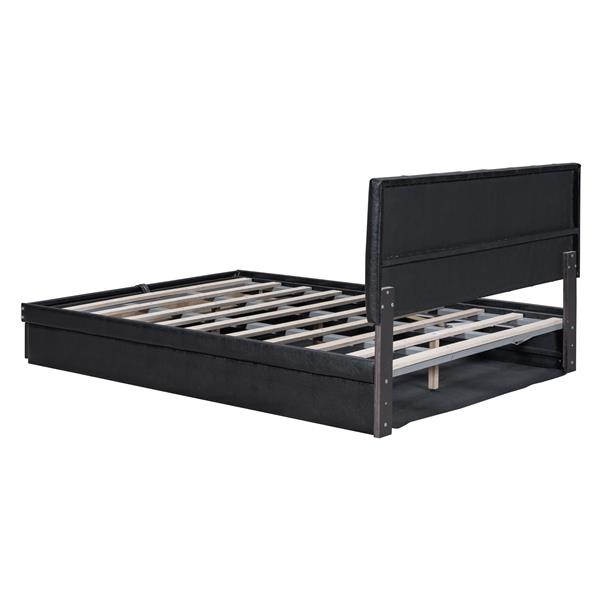 Full Size Upholstered Bed with Hydraulic Storage System and Drawer, Black