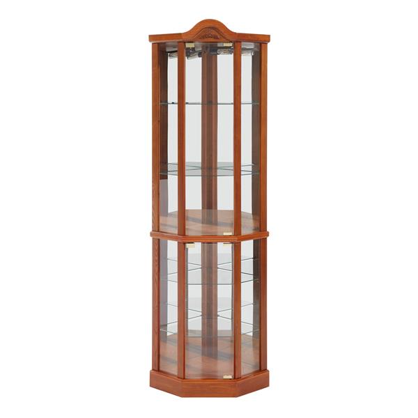 Glass Cabinet Lighted Corner Cabinet Corner Display Curio Cabinet, Glass Display With Light(Included)Bar Cabinet,Wine Cabinet with Adjustable Glass Shelves Carved Decoration OAK Light(Included)