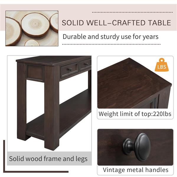 Console Table/Sofa Table with Storage Drawers and Bottom Shelf for Entryway Hallway(Espresso)