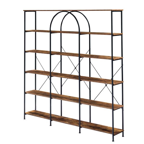 6 Tier Bookcase Home Office Open Bookshelf, Vintage Industrial Style Shelf with Metal Frame, MDF Board, Brown