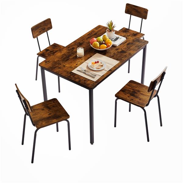 Dining Table Set 5-Piece Dining Chair with Backrest, Industrial style, Sturdy construction. Rustic Brown, 43.31'' L x 27.56'' W x 30.32'' H.