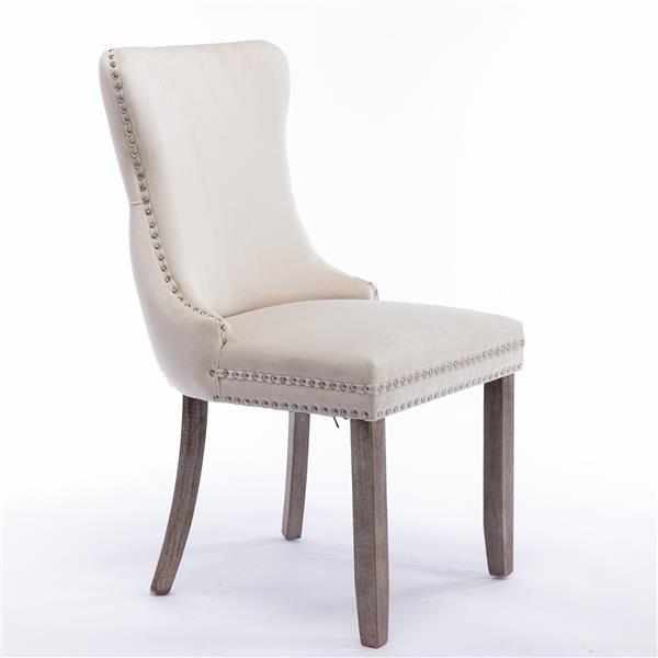 Furniture,Upholstered Wing-Back Dining Chair with Backstitching Nailhead Trim and Solid Wood Legs,Set of 2, Beige