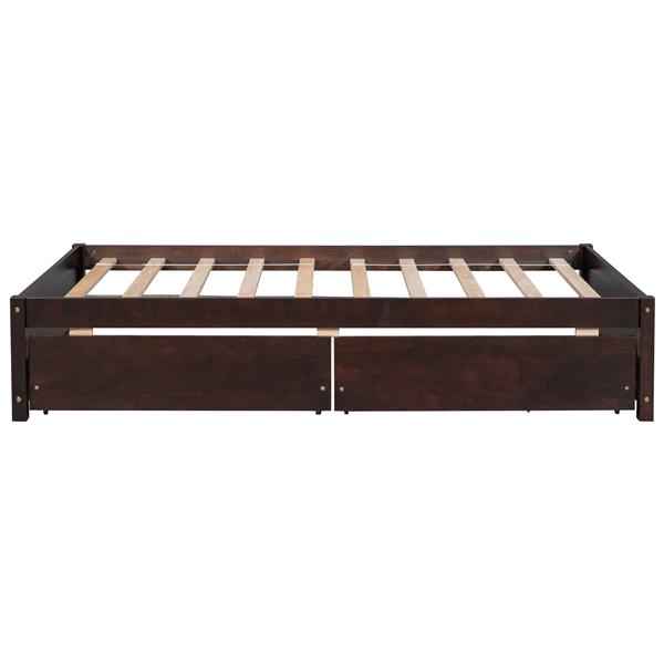 Twin Bed with 2 Drawers, Solid Wood, No Box Spring Needed ,Espress