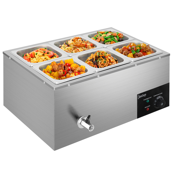 ZOKOP 110V 1200W 3L*6 Stainless Steel Small Six Plates Heating Food Warming Soup Pool Silver