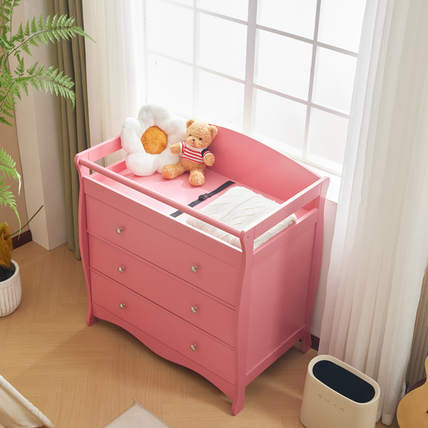 3-layer Drawer with Safety Belt Pink 90.5*58*92cm Wooden Bed Density Board Baby