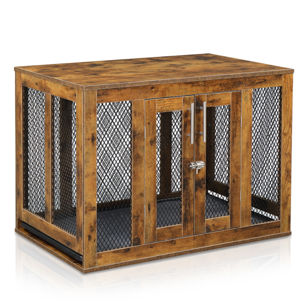 Furniture Dog Crate with Tray for Medium Dogs, Indoor Aesthetic Puppy Kennel Pet House Dog Cage with Door, Modern Decorative Wood Pretty Cute Fancy End Side Table Nightstand, Rustic Brown