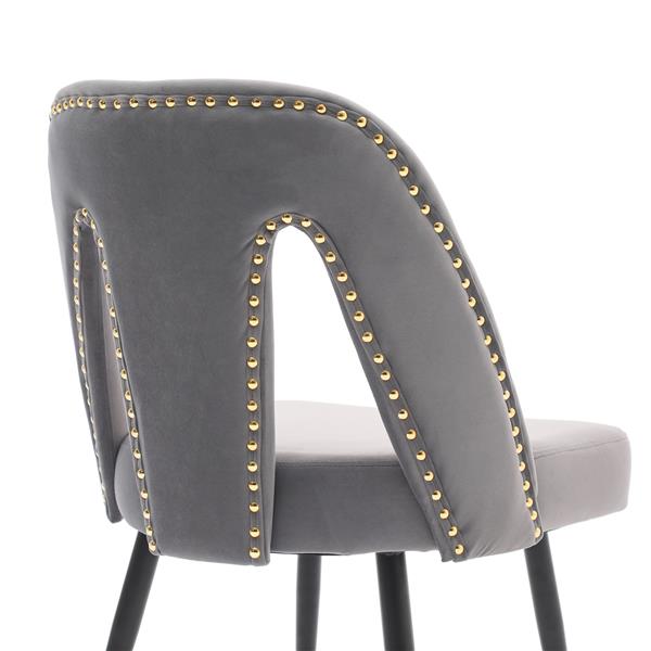 Furniture, Collection Modern | Contemporary Velvet Upholstered Dining Chair with Nailheads and ld Tipped Black Metal Legs, Gray，Set of 2