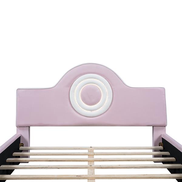 Full Size Upholstered Platform Bed with LED Headboard, Pink