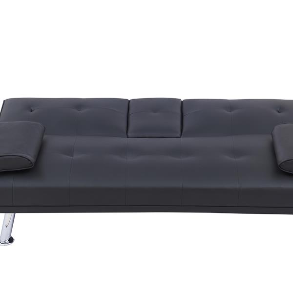 Black Leather Multifunctional Double Folding Sofa Bed for Office with Coffee Table