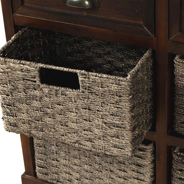 Rustic Storage Cabinet with Two Drawers and Four Classic Rattan Basket for Dining Room/Living Room (Espresso)