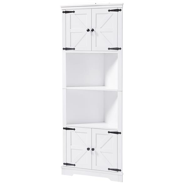 Tall Bathroom Storage Cabinet, Corner Cabinet with Doors and Adjustable Shelf, MDF Board, White