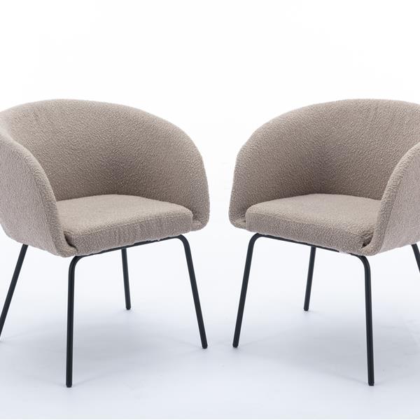 040-Set of 2 Fabric Dining Chairs With Black Metal Legs,Light Coffee