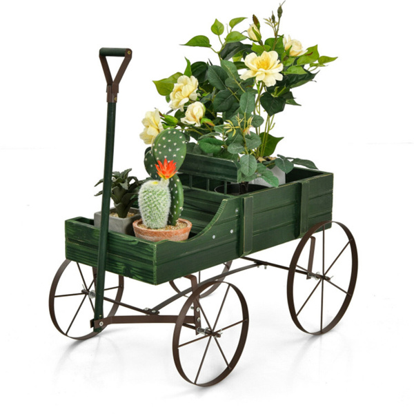 Wooden plant frame with wheels, Green planting pot