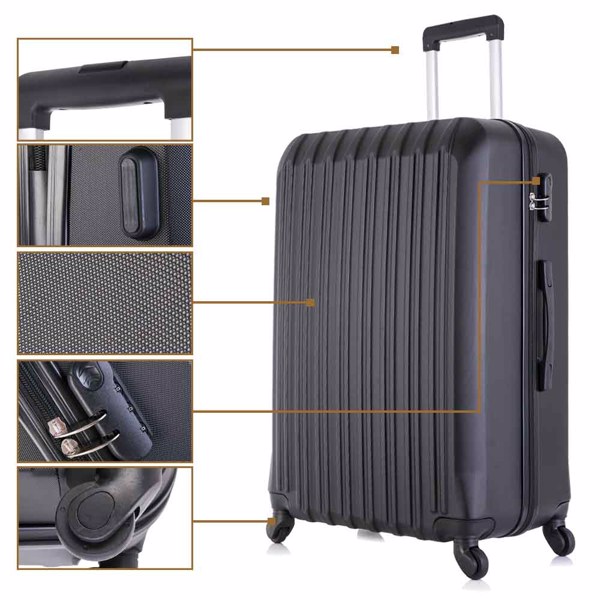 4 Piece Set Luggage Sets Suitcase ABS Hardshell Lightweight Spinner Wheels Black