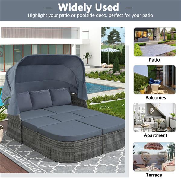 Outdoor Patio Furniture Set Daybed Sunbed with Retractable Canopy Conversation Set Wicker Furniture