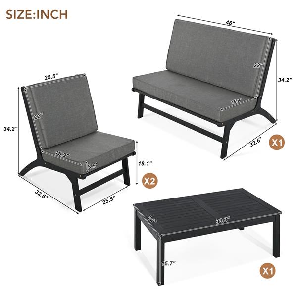 4-Piece V-shaped Seats set, Acacia Solid Wood Outdoor Sofa, Garden Furniture, Outdoor seating, Black And Gray