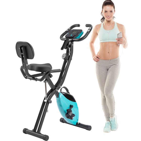 Folding Exercise Bike, Fitness Upright and Recumbent  with 16-Level Adjustable Resistance, Arm Bands and Backrest 