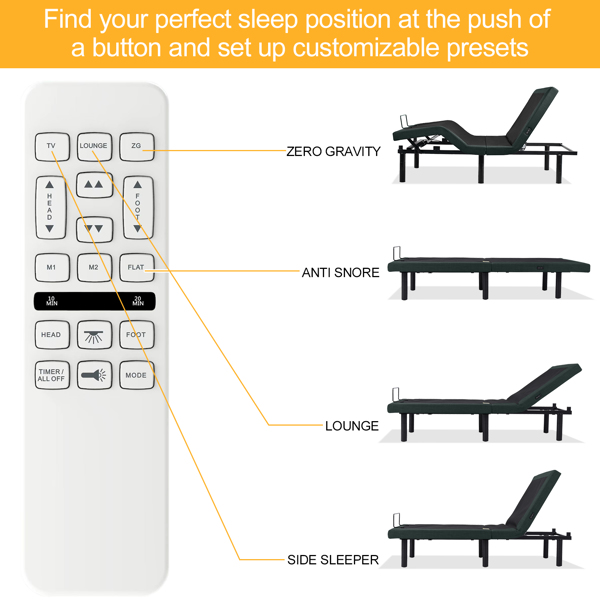 Queen dual motor adjustable foot strap APP control 4-point massage 2 USB 2 light straps wireless remote control electric lift bed