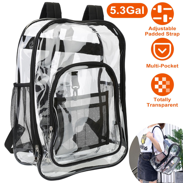 Large Clear Backpack For School Bookbag Heavy Duty Transparent Backpack Clear Backpack Heavy Duty Transparent Book Bag Waterproof PVC Clear Backpack 5.3Gal with Reinforced Strap for College Workplace