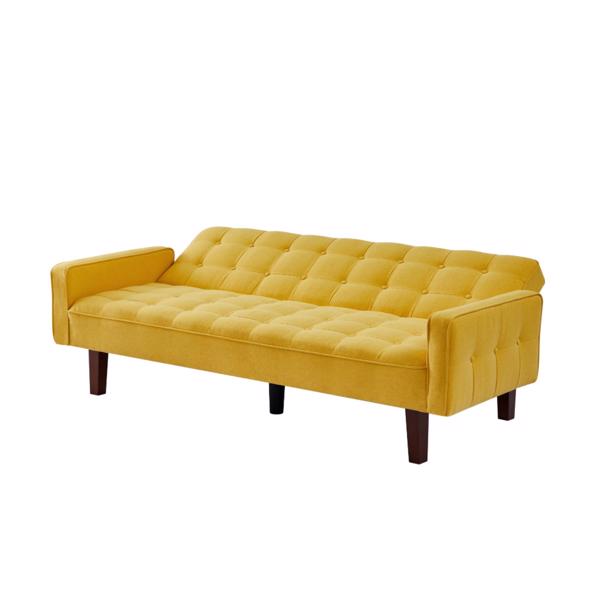 Yellow, Linen Futon Sofa Bed 73.62 Inch Fabric Upholstered Convertible Sofa Bed, Minimalist Style for Living Room, Bedroom.