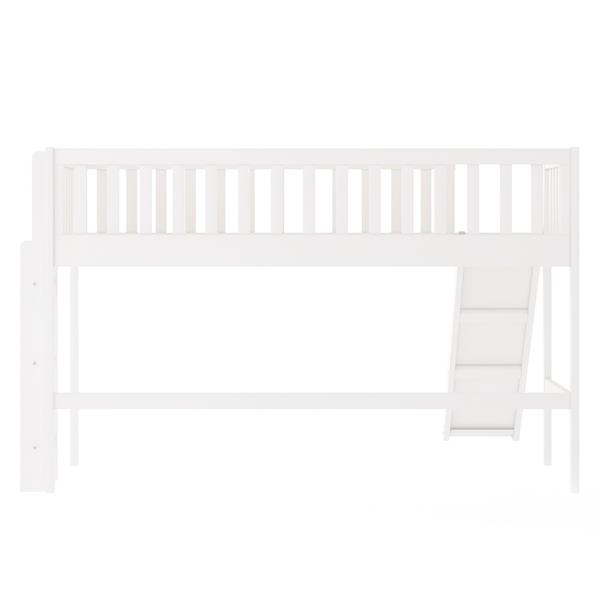 Twin Size Low Loft Bed with Ladder and Slide,White