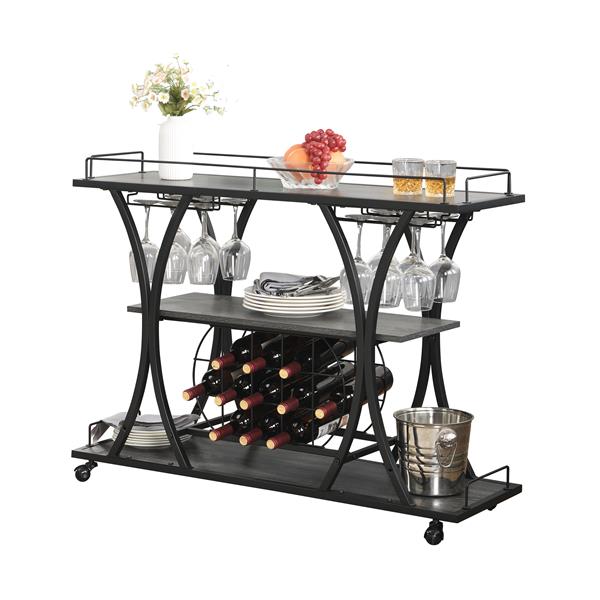 Industrial Bar Cart Kitchen Bar&Serving Cart for Home with Wheels 3 -Tier Storage Shelves