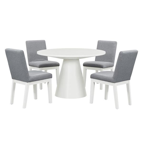 5-piece Dining Set Retro Round Table with 4 Upholstered Chairs for Living Room, Dining Room (White)