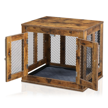 Furniture Dog Crate with Tray for Small Dogs, Indoor Aesthetic Puppy Kennel Pet House Dog Cage with Door, Modern Decorative Wood Pretty Cute Fancy End Side Table Nightstand, Rustic Brown