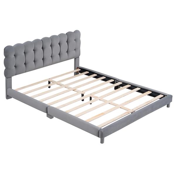 Queen Size Upholstered Platform Bed with Soft Headboard,Gray