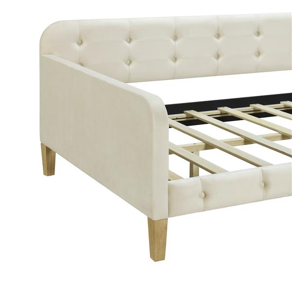 Twin Size Upholstered Daybed with 4 Support Legs, White