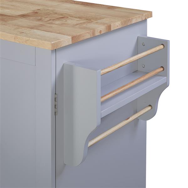 Rolling Kitchen Island with Storage, Kitchen Cart with Rubber Wood Top, 3 Drawer, 2 Slide-Out Shelf and Internal Storage Rack, Kitchen Island on Wheels with Spice Rack & Tower Rack, Grey Blue