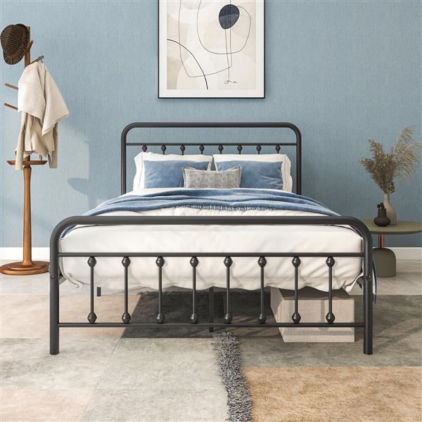 FULL Metal Platform Bed Frame with Headboard, Strong Slat Support, No Box Spring Needed,Easy Assembly BLACK