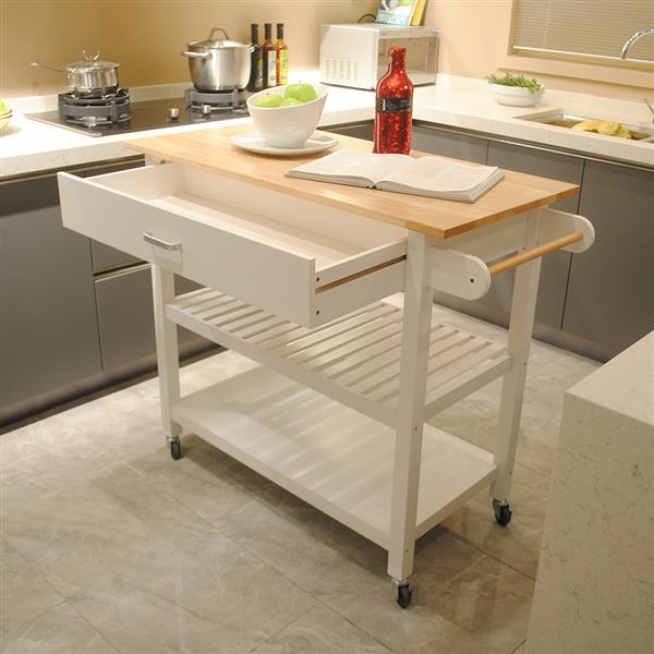 Kitchen Island & Kitchen Cart, Mobile Kitchen Island with Two Lockable Wheels, Simple Design to Display Foods and Utensil Clearly, One Big Drawer Keeps Kitchen Ware from Dust.