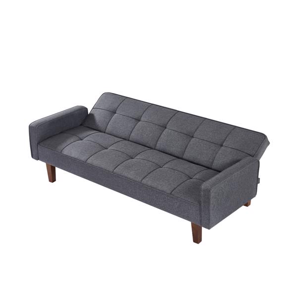 Grey Linen Sofa Bed, Convertible Sleeper Sofa with Arms, Solid Wood Feet and Plastic Centre Legs