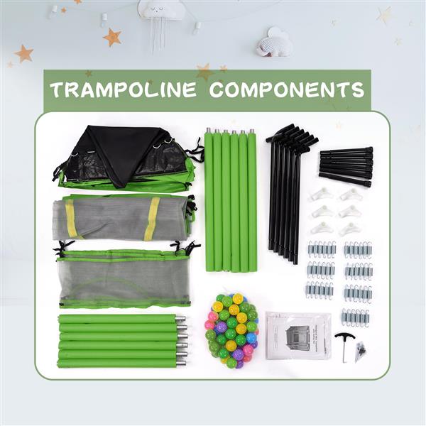 55'' Toddlers Trampoline with Safety Enclosure Net and Balls, Indoor Outdoor Mini Trampoline for Kids