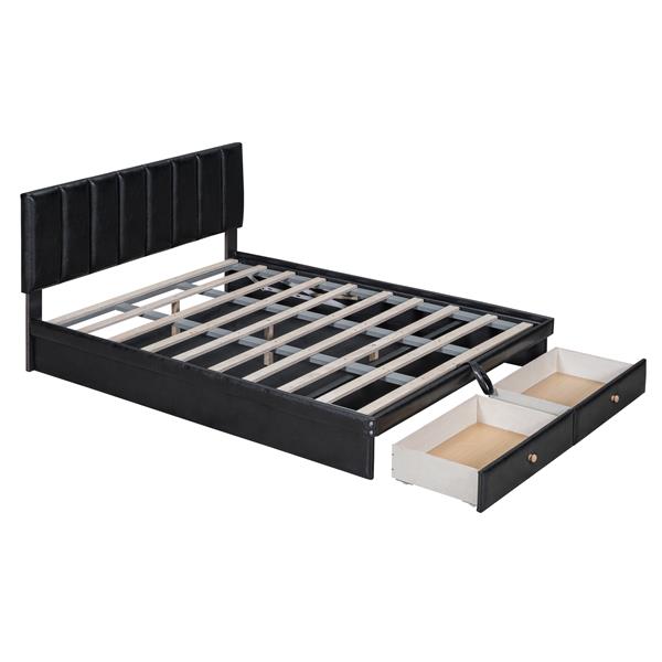 Full Size Upholstered Bed with Hydraulic Storage System and Drawer, Black