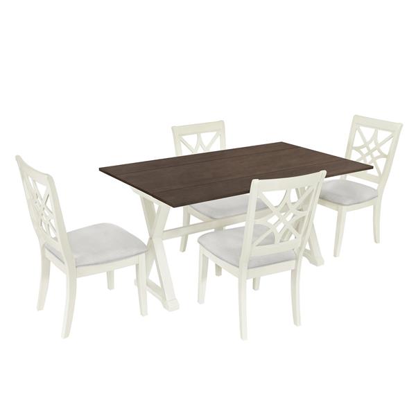 5-Piece 62*35.2inch Extendable Rubber Wood Dining Table Set with X-shape Legs,Console Table with Two 8.8Inch-Wide Flip Lids and Upholstered Dining Chairs ,Beige