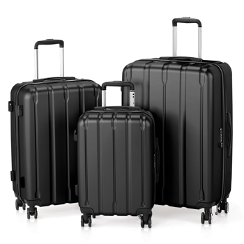 FCH 3-in-1 Set Vertical Stripe ABS&PC Trolley Case 20in 24in 28in ABS PC Classic Color 02-Black