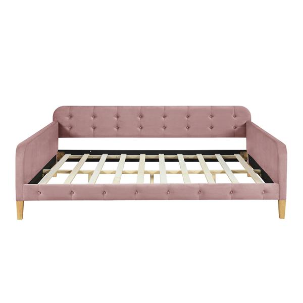 Full Size Upholstered Daybed with 4 Support Legs,Pink