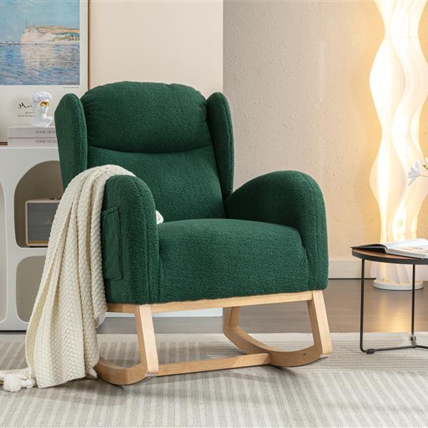 Fabric Rocking Chair With Packet Wood Legs,Green