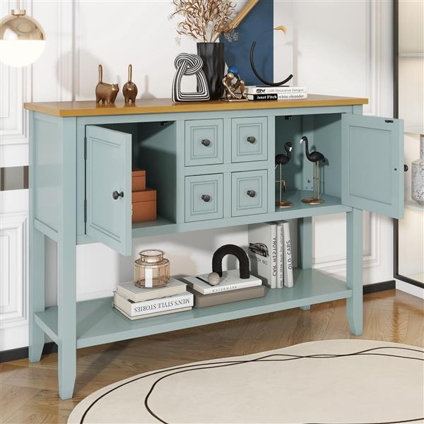 Series  Ample Storage Vintage Console Table with Four Small Drawers and Bottom Shelf for Living Rooms, Entrances and Kitchens (Lime White)