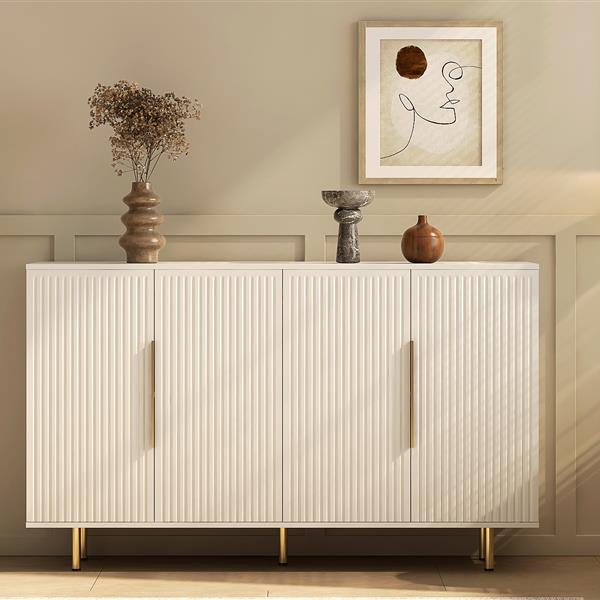 White Modern Buffet Cabinet with Storage, Fluted Sideboard Large Buffet with Adjustable Shelves, Credenza, Accent Cabinet Console Table