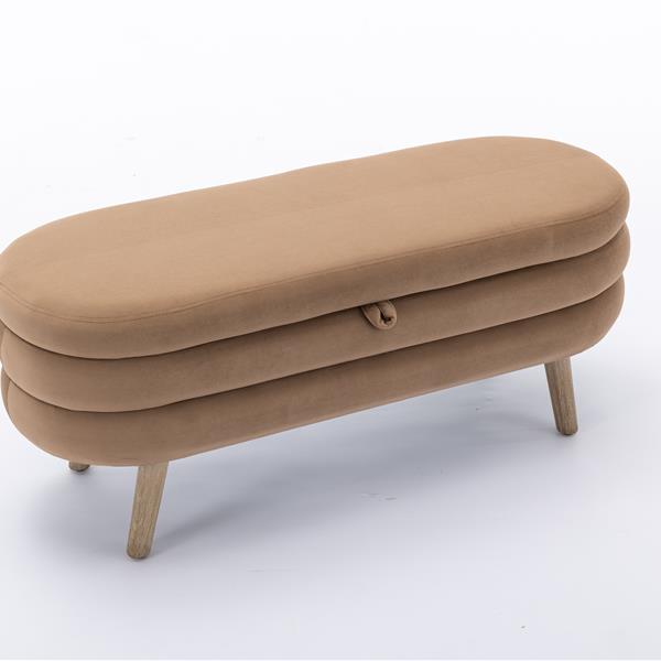 036-Velvet Fabric Storage Bench Bedroom Bench With Wood Legs For Living Room Bedroom Indoor,Coffee