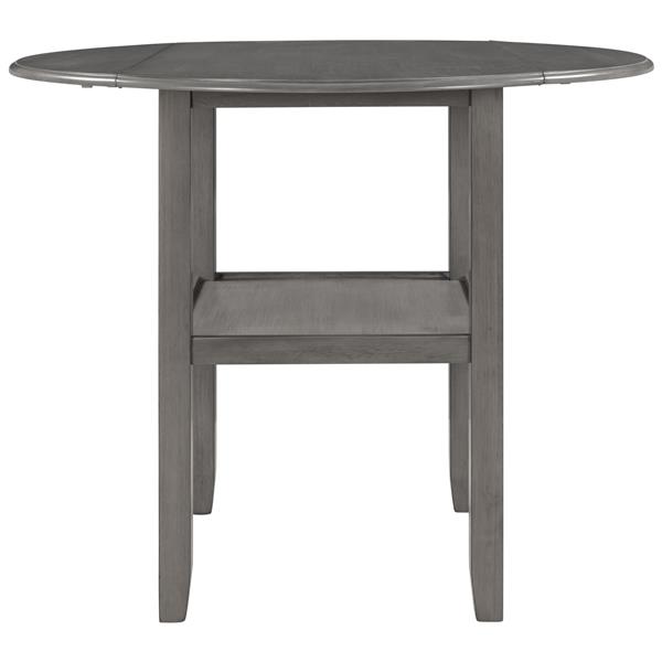 Farmhouse Round Counter Height Kitchen Dining Table with Drop Leaf  and One Shelf for Small Places, Gray