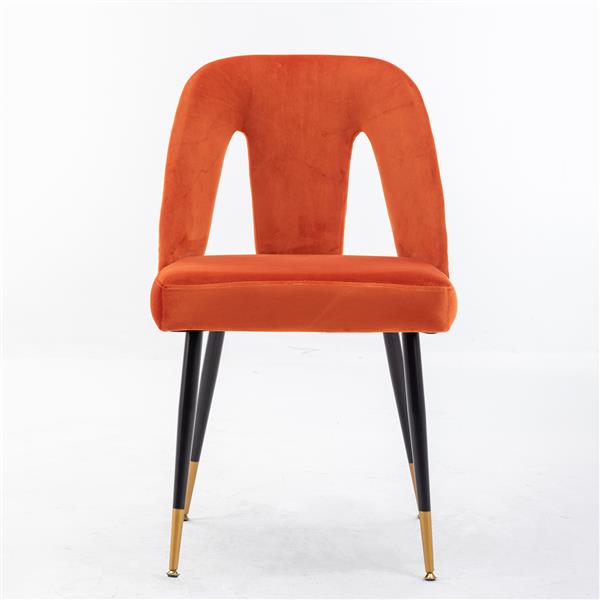 Furniture, Collection Modern | Contemporary Velvet Upholstered Dining Chair with Nailheads and ld Tipped Black Metal Legs, Orange，Set of 2