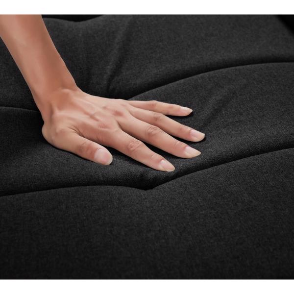 黑色亚麻双人沙发，可转换客厅沙发床，三层靠背调节，适用于客厅和卧室-16