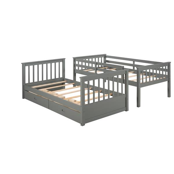 Twin-Over-Twin Bunk Bed with Ladders and Two Storage Drawers (Gray)(LT000265AAE)