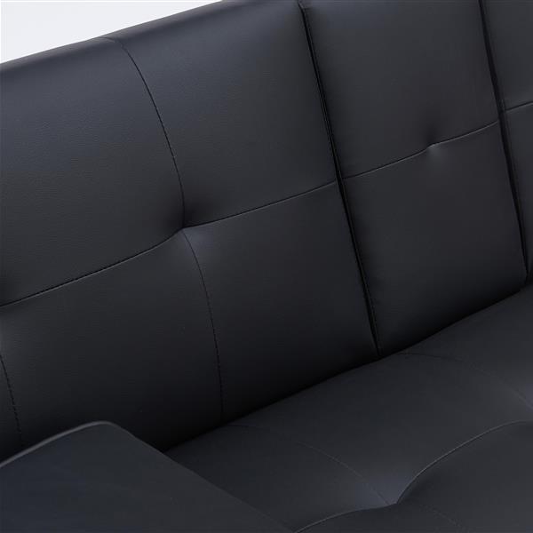 Black Leather Multifunctional Double Folding Sofa Bed for Office with Coffee Table